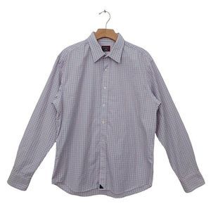 Untuckit Shirt Mens Large Blue Button Up Checks Long Sleeve 100% Cotton Casual